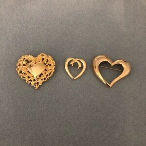 Gold Heart Pin/Brooch Set